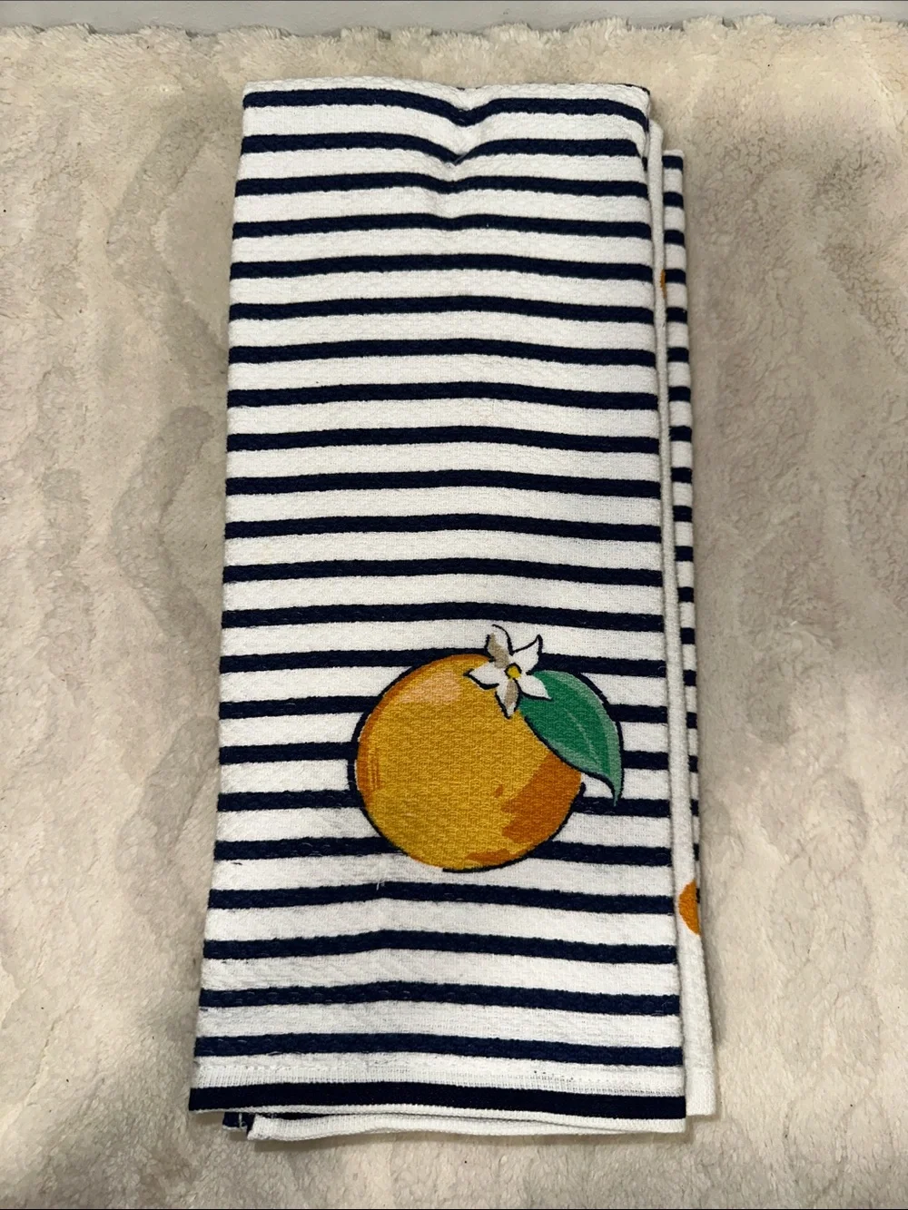 kate spade Coastal White Navy Orange Graphic Large Polka Cotton Kitchen Towels